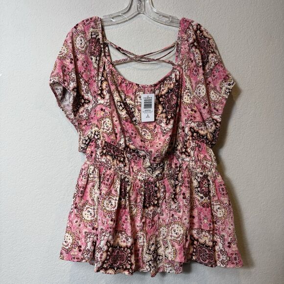 Torrid Washable Crinkle Gauze Cross Cross Back Plus Size Pink Top Square Neck 3X - Picture 4 of 14